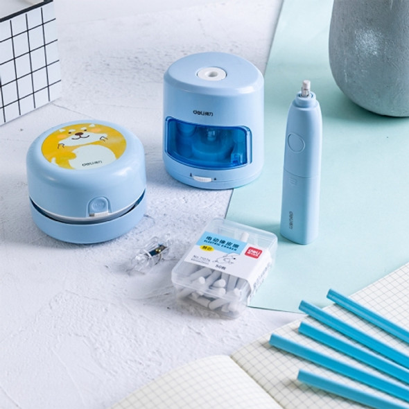 Deli Student Electric Stationery Set Desktop Cleaner/Electric Eraser/Electric Pencil Sharpener(Blue)