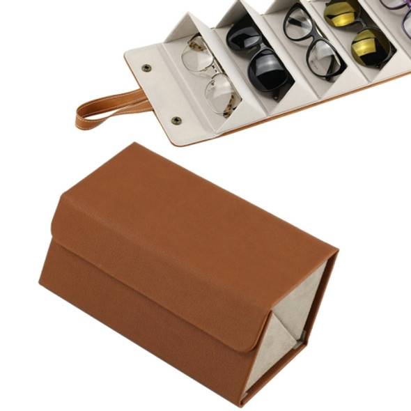 Multifunctional Jewelry Glasses Storage Box Small Grain PU Leather Handmade Glasses Case,Model: L6403 (Brown)