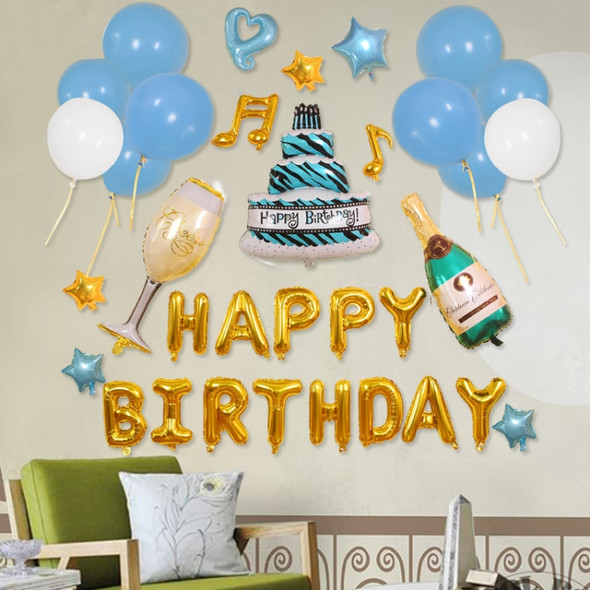 Birthday Balloon Decoration Set Children Birthday Party Decoration Supplies Cartoon Letter Aluminum Balloon(Blue)