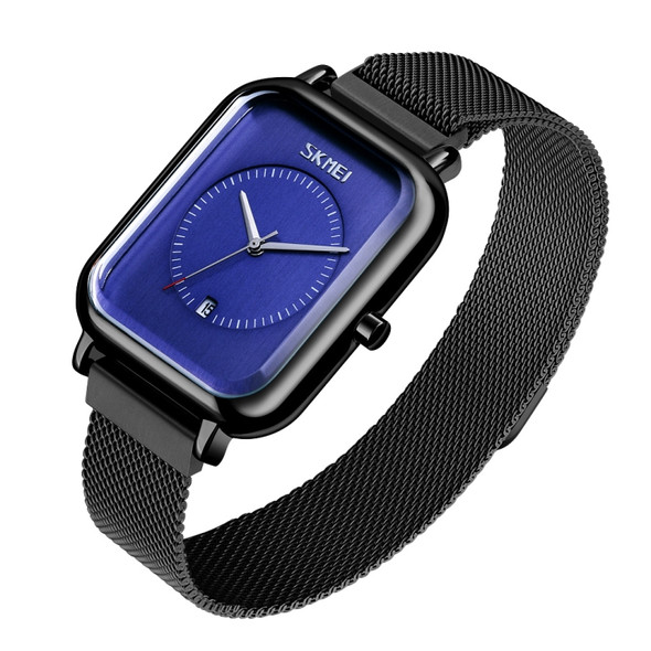SKMEI 9207 Fashion Creative Simple Watch Men Magnetic Buckle Mesh Belt Steel Belt Couple Quartz Watch(Black Blue)