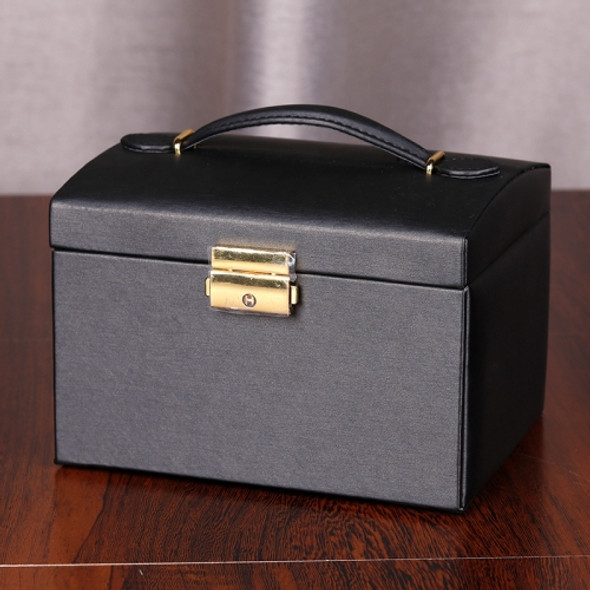 PU Leather Three-Layer Jewelry Box Storage Display Packaging Box, Colour: Rain Silk Texture (Black)