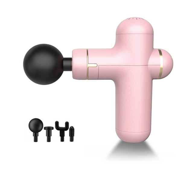 Mini Sports Fitness Portable Fascia Gun Muscle Relaxation Massager 4 Gears 4 Heads 7.4V (Pink)