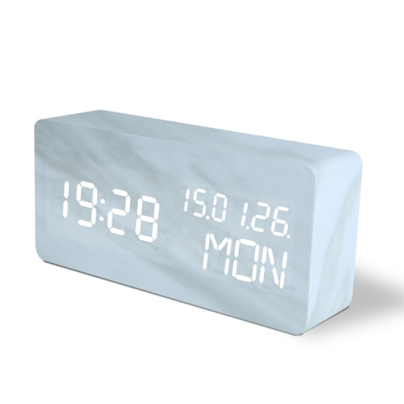 LED Electronic Clock Marble Sound Control Alarm Clock Perpetual Calendar White Pattern