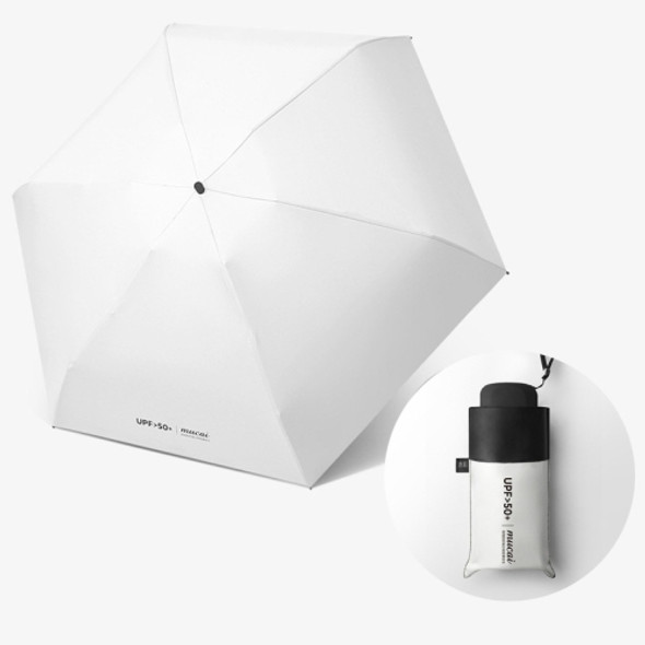 Mini Portable Umbrella Rain Women Windproof Durable 5 Folding Sun Umbrellas(White)