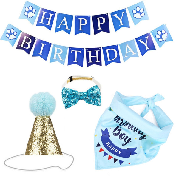 Pet Birthday Party Dog Pull Flag Triangle Scarf Cake Hat Holiday Dress Up Set, Size: One Size(Blue Suit)