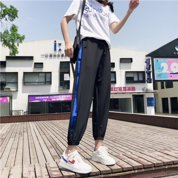 Loose Straight Tube Was Thin And Beamed Thin Section Nine Points Casual Harem Pants (Color:Blue Size:M)