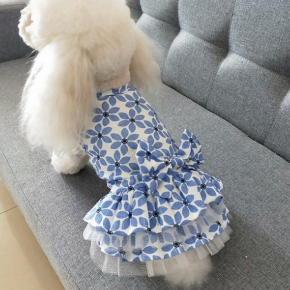 Pet Clothes Spring and Summer Cotton Small Dog Princess Pet Skirt, Size:XL(Blue Maple Leaf)