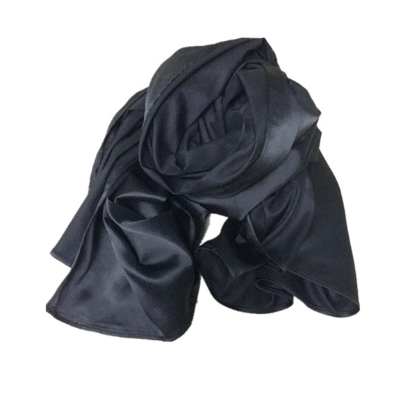 Women Muslim Retro Nation Solid Color Satin Hijab Head Long Scarf (Color:Black Size:Free Size)
