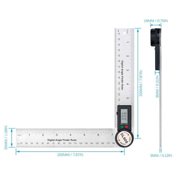 DL600 Multifunctional Electronic Protractor Stainless Steel Digital Display Universal Angle Ruler(Silver Gray)