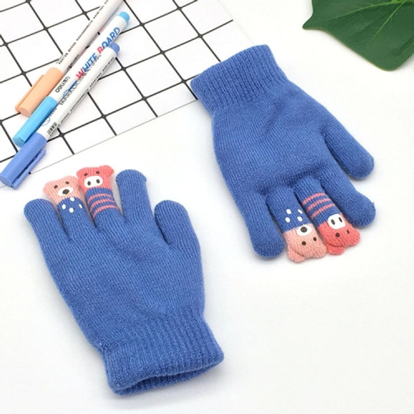 2 PCS Children Winter Five-Finger Gloves Student Double Thick Knitted Warm Gloves, Colour: Blue(Free Size)