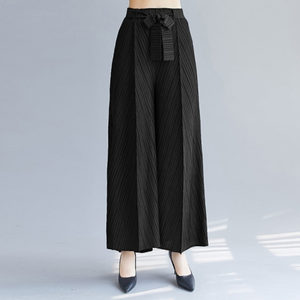 Pleated Casual Pants Show Thin Temperament Stretch Wide-leg Pants (Color:Black Size:Free Size)