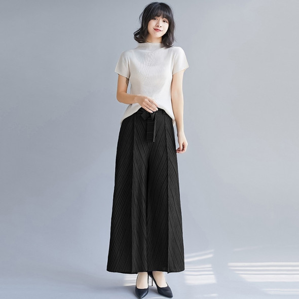 Pleated Casual Pants Show Thin Temperament Stretch Wide-leg Pants (Color:Black Size:Free Size)