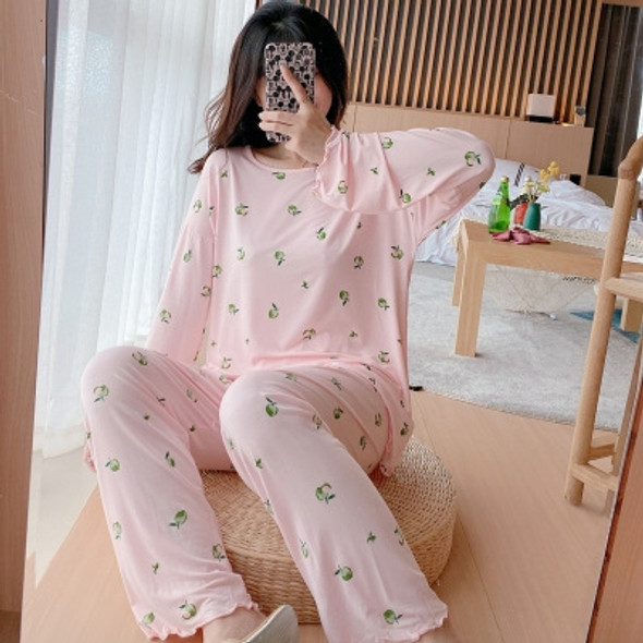 Spring And Autumn Pure Cotton Long-Sleeved Trousers Casual Home Clothes Suit, Size: M(Pink)