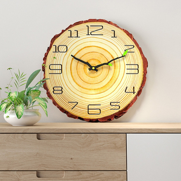 12 Inches Novelty Living Room Wall Clock Annual Ring Quartz Clock Wood Grain Silent Clock, Style:MW012-12 Twelve Words(30x30 cm)