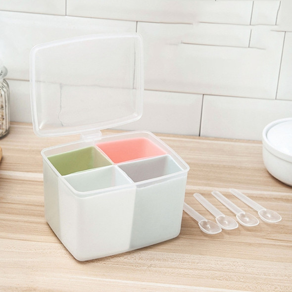 Household Kitchen Split Combined Fresh Box Three Grid Spice Box with Spoon, Style:Square