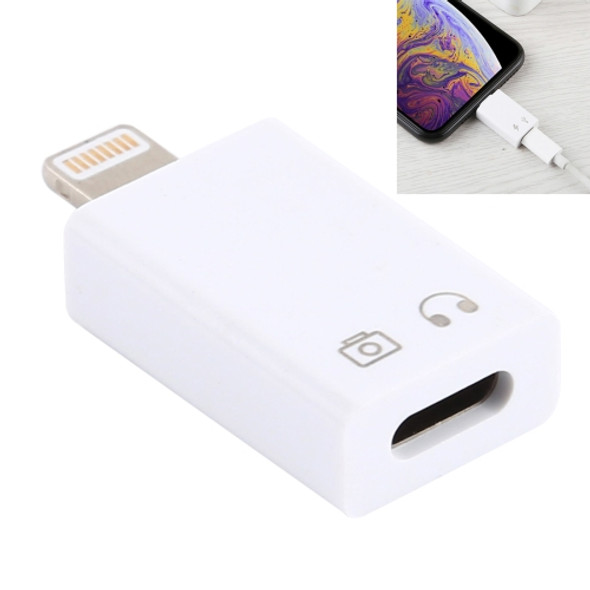 8 Pin Male to USB-C / Type-C Female Charging and Listening Song Audio Adapter Earphone Adapter, Support Data Transmission & Take Pictures (White)