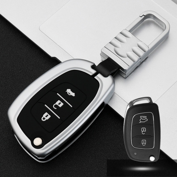 Car Luminous All-inclusive Zinc Alloy Key Protective Case Key Shell for Hyundai C Style Folding 3-button (Silver)