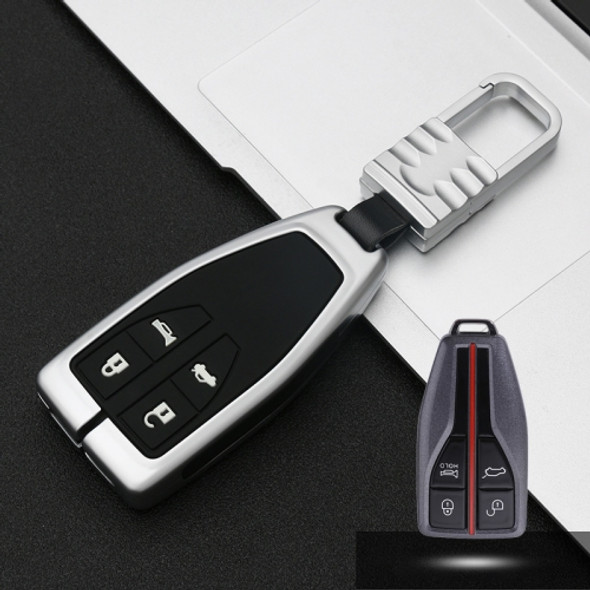 Car Luminous All-inclusive Zinc Alloy Key Protective Case Key Shell for Hong Qi B Style Smart 4-button (Silver)