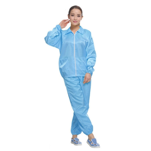 Anti Static Split Lapel Dustless Clothing Food Protection Stripe Clean Clothes, Size:L(Blue)