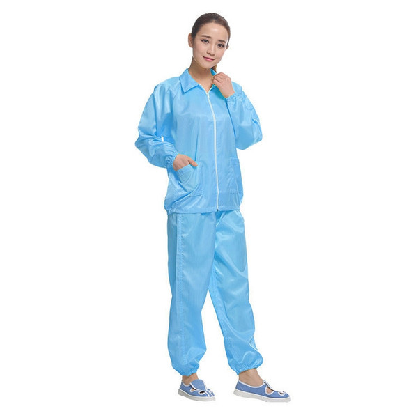 Anti Static Split Lapel Dustless Clothing Food Protection Stripe Clean Clothes, Size:L(Blue)
