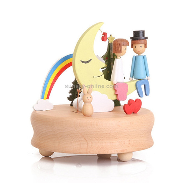 Music Box Wooden Base Crafts Creative Holiday Gift Home Decoration, Style:Moon Seesaw
