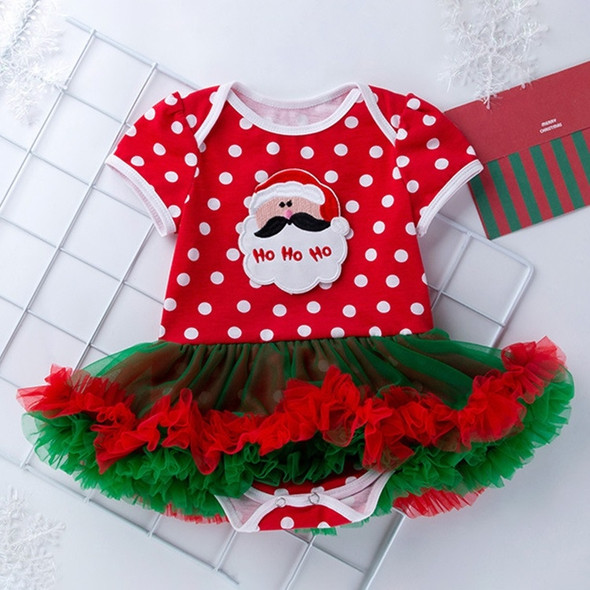 Christmas Baby Short-sleeved Cartoon Print Romper Dress Baby Mesh Dress Tutu Skirt (Color:Red Santa Claus Size:80)