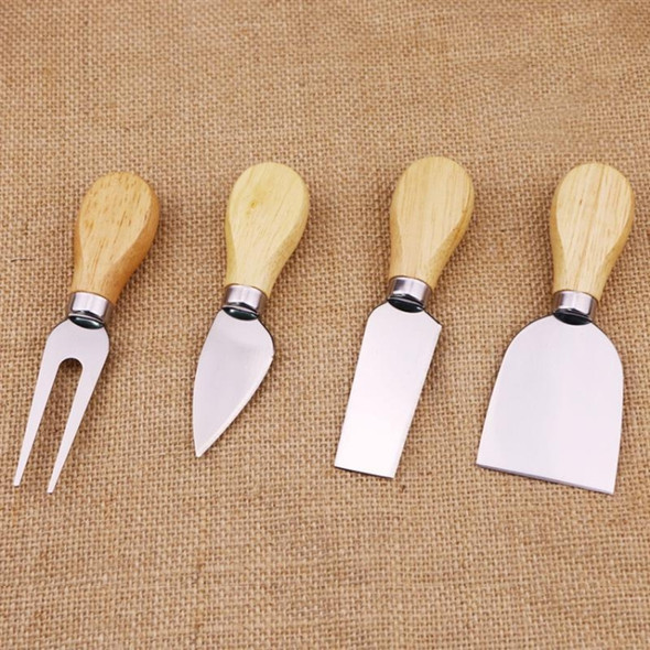 4 PCS Stainless Steel Cheese Knife Bamboo Handle Cheese Slicer Wood Handle Cheese Knives Set Cutter