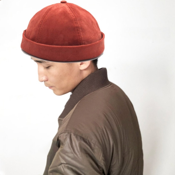 A16 Fall and Winter Corduroy Short Retro Beanie for Men and Women, Size:One Size(Brick Red)