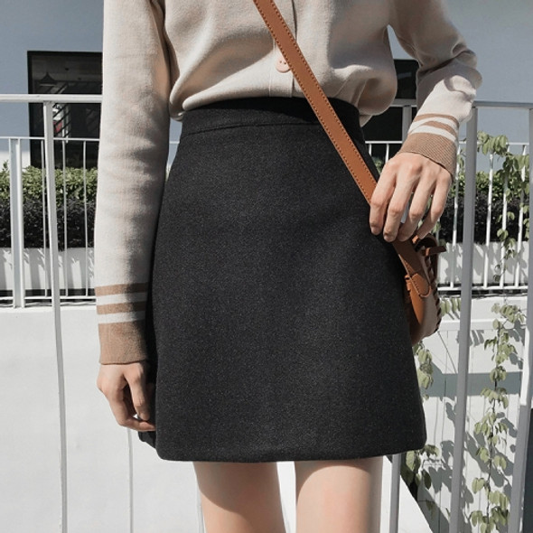 Retro High Waist Wild Woolen Skirt Loose A-Line Skirt Bag Hip Skirt, Size: M(Black)