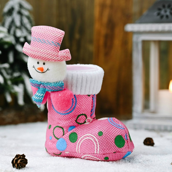 5 PCS Christmas Decorations Cartoon Head Bright Cloth Boots Candy Boots Gift Small Shoes(Pink)