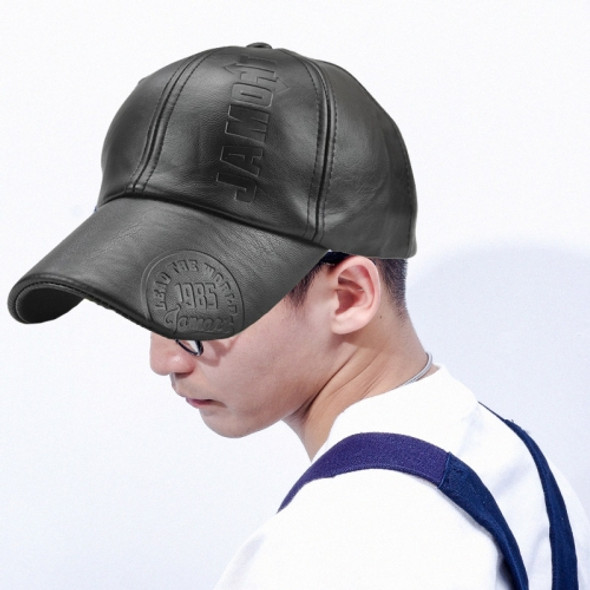 Jamont 9553 PU Leather Autumn and Winter Baseball Cap Embossed Outdoor Peaked Cap(Black)