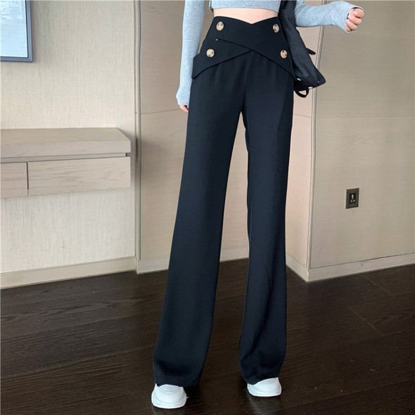 Autumn Irregular Design Sense Wide-Leg High-Waist Suit Pants Mopping Pants, Size: L(Black)