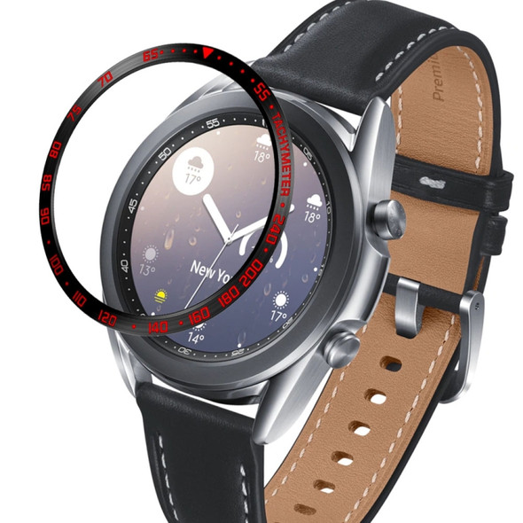 For Samsung Galaxy Watch 3 41mm Smart Watch Steel Bezel Ring, E Version(Black Ring Red Letter)