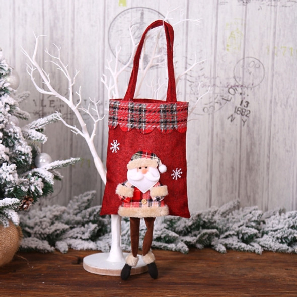 3 PCS Christmas Burlap Gift Bag Candy Bag Plaid Tote Bag(Elderly )