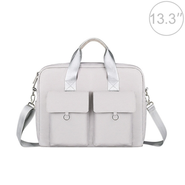 DJ09 Handheld Shoulder Briefcase Sleeve Carrying Storage Bag with Shoulder Strap for 13.3 inch Laptop(Silver Grey)