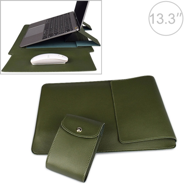 PU05 Sleeve Leather Case Carrying Bag with Small Storage Bag for 13.3 inch Laptop(Green)