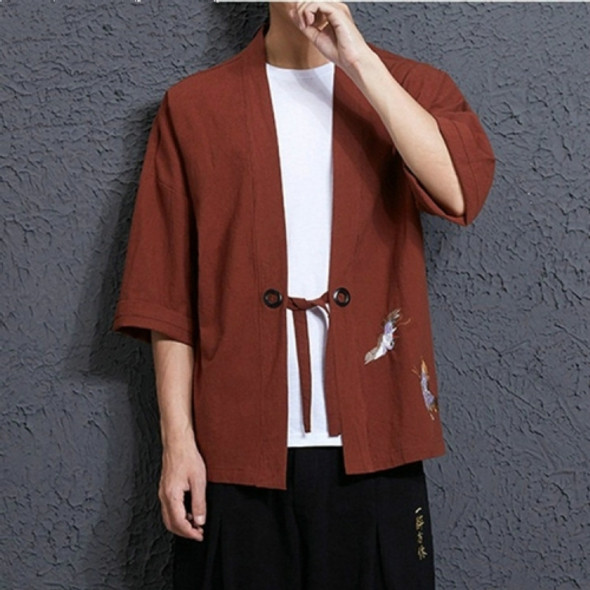 Men's Loose Embroidery Hanfu Robe Cardigan, Size:M(Brown)