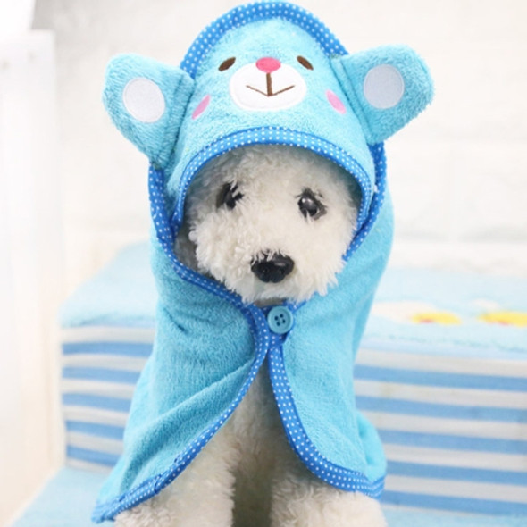 Pet Dog Towel Blanket Teddy Bath Towel Imitation Deerskin Cat Spring and Summer Bath Supplies, Size:S(Sky Blue Bear)