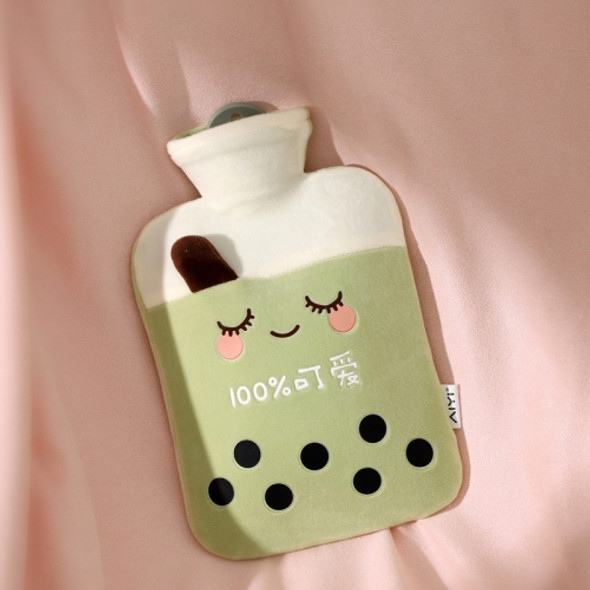 Cartoon Plush Cloth Water Injection Warm Students Hot Water Bottle 500ml, Colour: Milk Tea Green