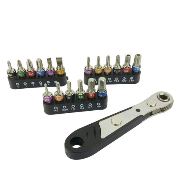 19 In 1 1/4 Ratchet Wrench Bit Set Mini Bit Set Manual Wrench, Color:Black Handle