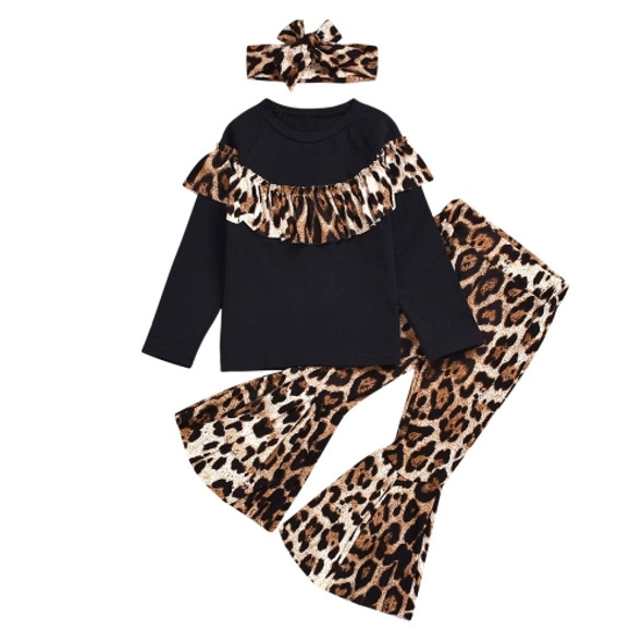 Leopard Print Headwear + Top + Trousers Three-piece Suit (Color:Black Size:120)