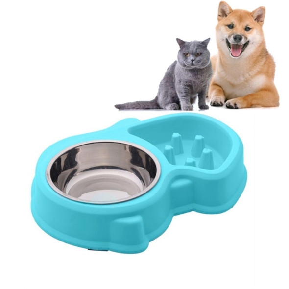 Squirrel Shape Dual-use Slow Dood Anti-choke Plastic Dog Bowl Pet Supplies(Blue)