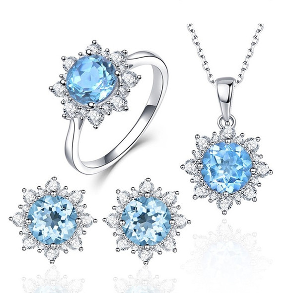 3 PCS/Set Snow Shape Gemstone Jewelry Set For Women, Ring Size:6(Sea Blue)