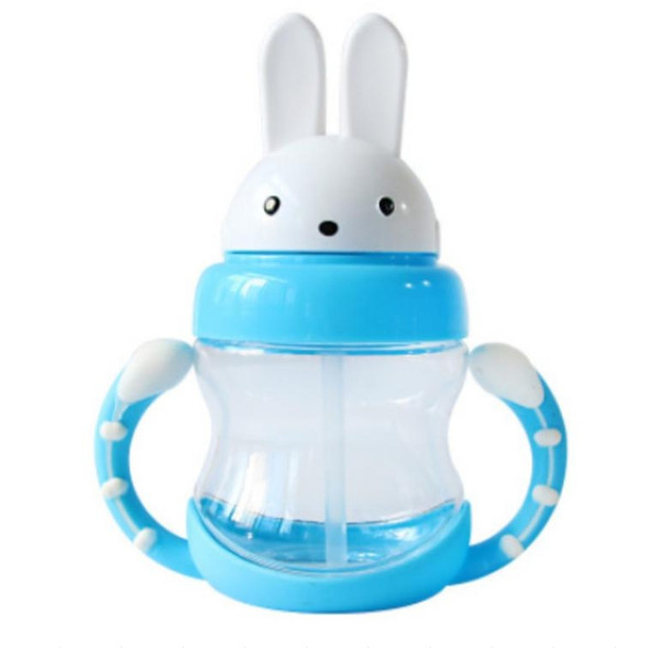 Cute Rabbit Baby Feeding Cup With Straw Children Learn Feeding Drinking Bottle With Handle Kids Water Bottles Training Cup(Blue)