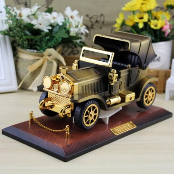 Walkable Vintage Car Music Box Retro Car Model Music Box Exquisite Small Ornaments(Bronze-Without Stand)