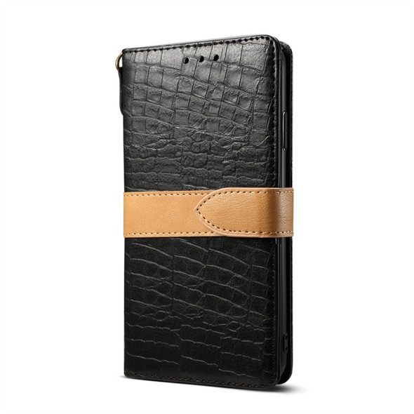 Splicing Color Crocodile Texture PU Horizontal Flip Leather Case for iPhone XR, with Wallet & Holder & Card Slots & Lanyard (Black)