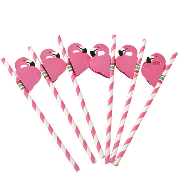 50 PCS 3D Flamingo Pink Jungle Paper Straws Birthday Wedding Party Decorations Cocktail Straw