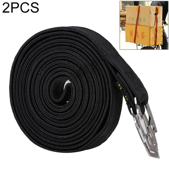 2 PCS 4m Elastic Strapping Rope Packing Tape for Bicycle Motorcycle Back Seat with Hook (Black)