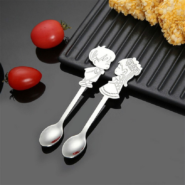 2 Sets Stainless Steel Tableware Creative Cartoon Couple Spoon Hanging Cup Spoon Coffee Stirring Spoon, Color:Primary Color