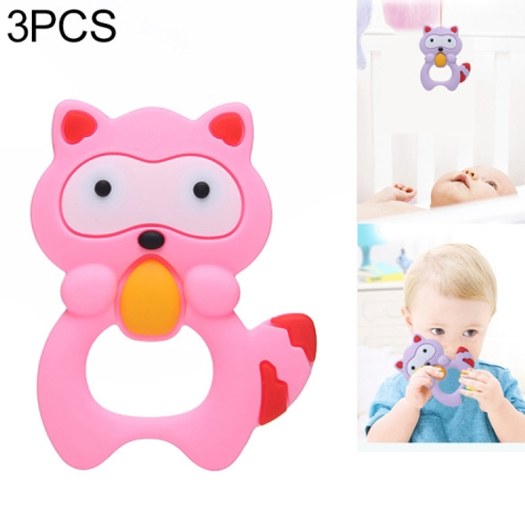 3 PCS Baby Raccoon Tooth Gel Molar Stick Silicone Baby Bite Toy Hand Rattle Toy(Pink)